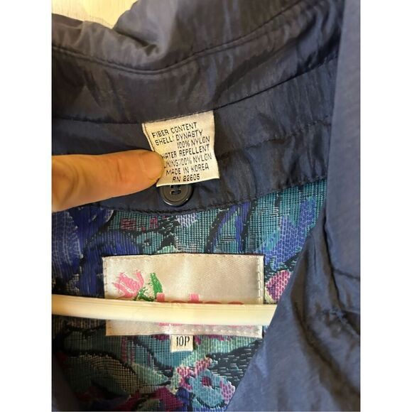 Totes raincoat blue belted womens 10p flower pattern lining 100 nylon Korea #226 - Picture 2 of 7